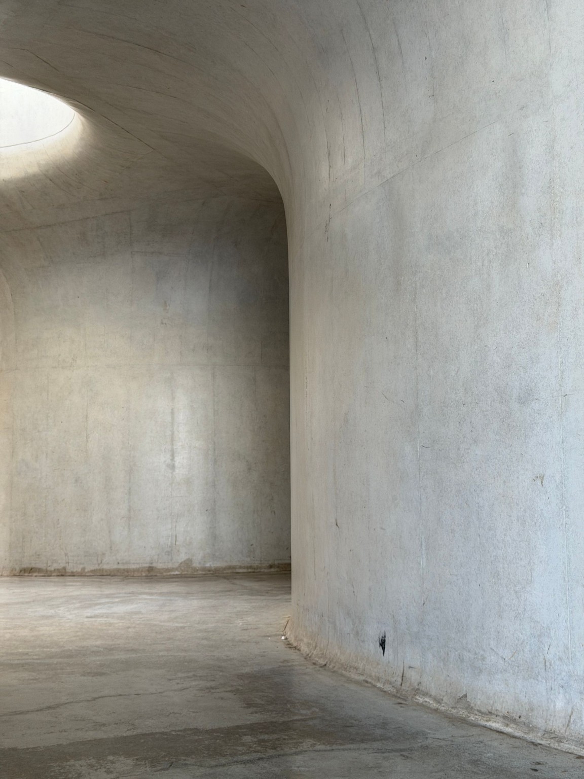 Sculptural concrete interior with curved walls